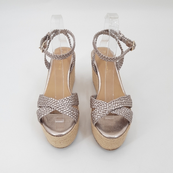 Anthropologie | Woven Strap Wedge Raffia Heels, Sandals in Champagne - Picture 4 of 12
